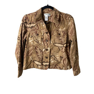 Coldwater Creek Brown Floral Denim Petite Jacket Small